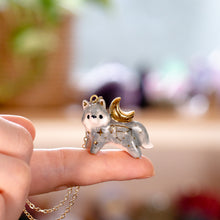 Load image into Gallery viewer, Crescent Moon Wolf Necklace