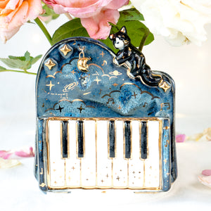 Midnight Piano Tuxedo Cat Vase