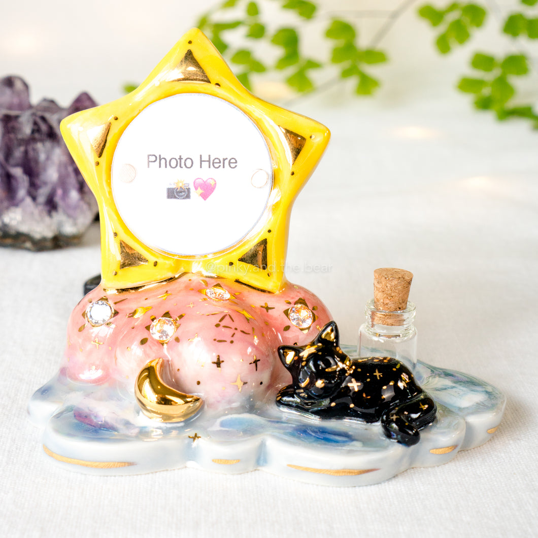 CZ Sleepy Black Cat Star Photo Frame