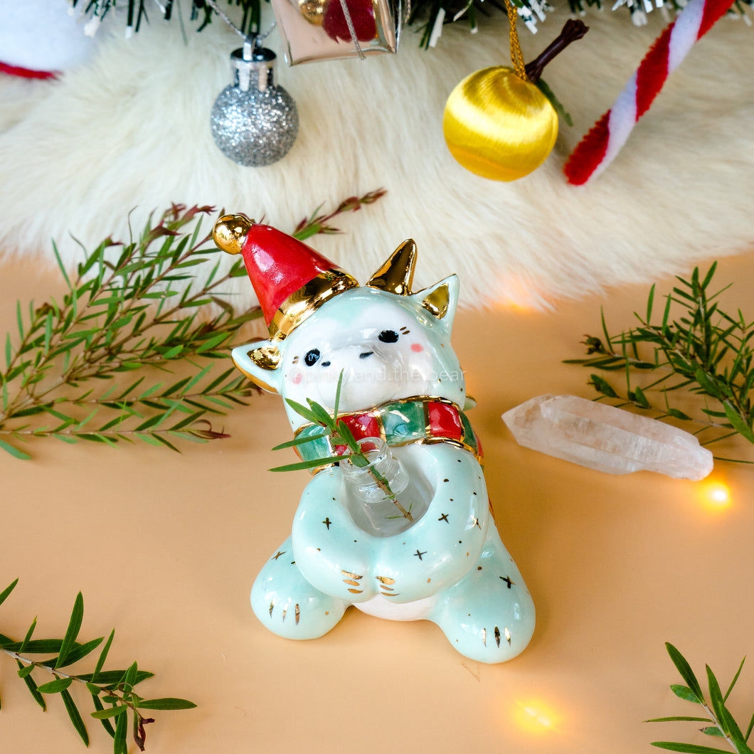 DISCOUNTED-Clear Quartz Christmas Green Dragon Figurine