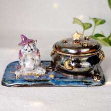 Load image into Gallery viewer, Moonstone Tabby Kitty Witch-Cauldron Jewelry Box
