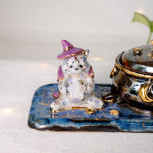 Load image into Gallery viewer, Moonstone Tabby Kitty Witch-Cauldron Jewelry Box
