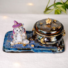 Load image into Gallery viewer, Moonstone Tabby Kitty Witch-Cauldron Jewelry Box
