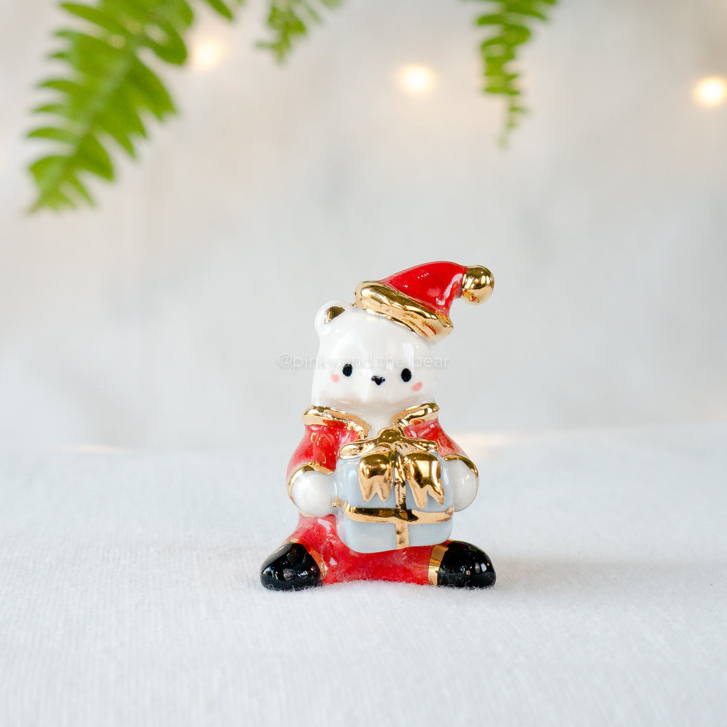 Santa Bear-Blue Present Figurine