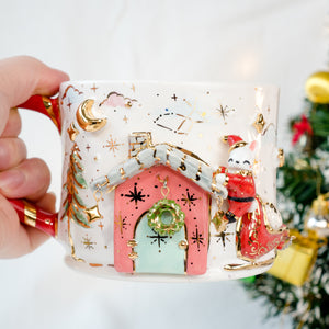 Santa Bunny on Pink House Cup