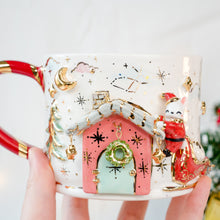 Load image into Gallery viewer, Santa Bunny on Pink House Cup
