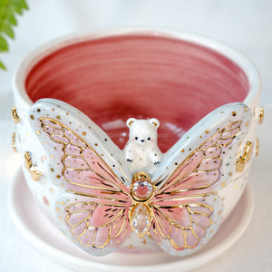 CZ Crystal Rainbow-Winged Butterfly Bear Planter