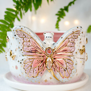 CZ Crystal Rainbow-Winged Butterfly Bear Planter